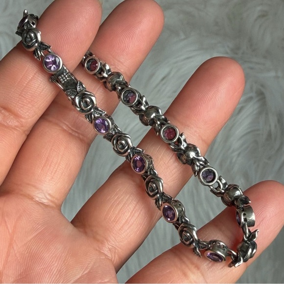 PAZ CREATIONS | Amethyst Sterling Silver Rose Bud Dainty Design Tennis Bracelet - Picture 9 of 11